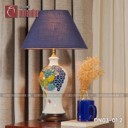 Đèn ngủ để bàn gốm sứ cao cấp Bách Hoa Hồ Điệp (xanh)