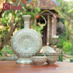 Bộ rượu Đông Sơn Âu Lạc men ngọc dáng dẹt vẽ vàng 1 lít