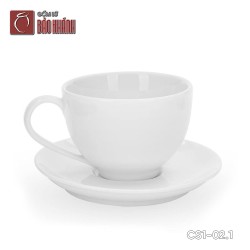 Bộ ly sứ uống cafe Cappuccino dáng cao 220ml trắng