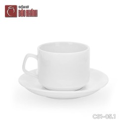 Bộ ly sứ uống cafe Cappuccino Mỹ 250ml trắng