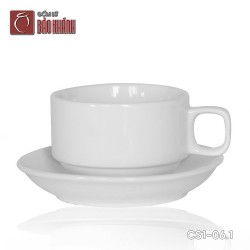 Bộ ly sứ uống cafe quai vuông 150ml trắng