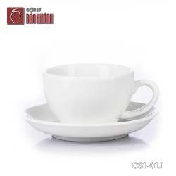 Bộ ly sứ uống cafe Cappuccino dáng thấp 220ml trắng