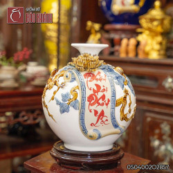 Bình hút lộc đắp nổi Phát Tài Phát Lộc men trắng