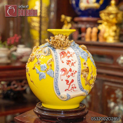 Bình hút lộc đắp nổi Phát Tài Phát Lộc men vàng