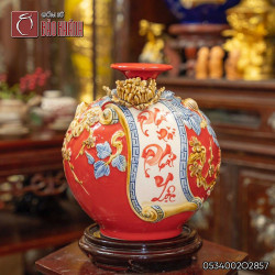 Bình hút lộc đắp nổi Phát Tài Phát Lộc men đỏ