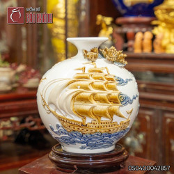 Bình hút lộc đắp nổi Thuận Buồm Xuôi Gió men trắng