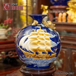 Bình hút lộc đắp nổi Thuận Buồm Xuôi Gió men xanh coban