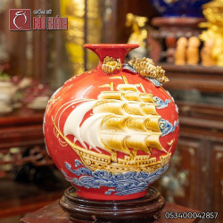 Bình hút lộc đắp nổi Thuận Buồm Xuôi Gió men đỏ