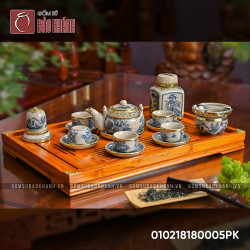 Bộ ấm chén Nhật men rạn bọc đồng kèm 3 phụ kiện