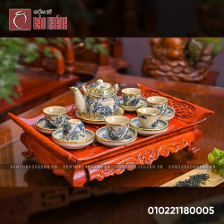 Bộ ấm chén giả vuốt men rạn bọc đồng