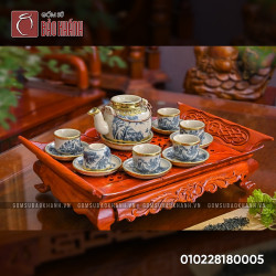 Bộ ấm chén lõm men rạn bọc đồng