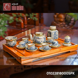 Bộ ấm chén lõm men rạn bọc đồng kèm 3 phụ kiện