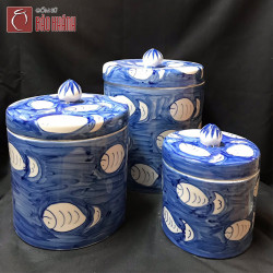 Vại muối dưa cà vẽ cá men lam