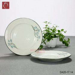 Đĩa tròn 2 lá số 4 men kem hoa sen xanh