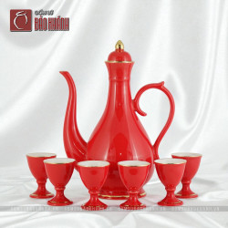 Bộ rượu men đỏ kẻ vàng