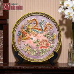 Tranh sứ Phượng Hoàng Mẫu Đơn vẽ vàng