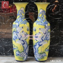 Lọ lộc bình Bách Hạc Quần Tùng men Hoàng Lưu Ly 1,4m