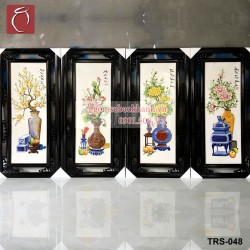 Bộ tranh sứ Tứ Quý Cổ Đồ men màu