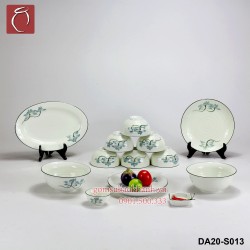 Bộ đồ ăn men kem hoa sen xanh 13 món