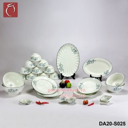 Bộ đồ ăn men kem hoa sen xanh 25 món