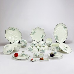 Bộ đồ ăn men kem hoa sen xanh nhà hàng S025.1