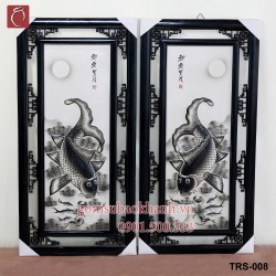 Bộ tranh lý ngư vọng nguyệt đen trắng đắp nổi TRS-008