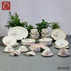 Bộ đồ ăn men kem vẽ hoa đào 33 món