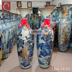 Lọ lộc bình Bát Tràng vẽ Bách Hạc Quần Tùng vàng kim 18k 1m4