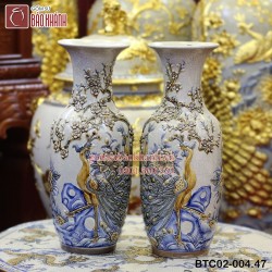 Lọ lộc bình men rạn đắp nổi công đào cao 47