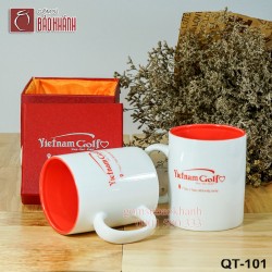 Cốc sứ Bát Tràng Quai C 2 màu in logo