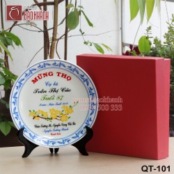 Đĩa sứ Bát Tràng in logo Chúc Thọ 