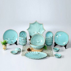 Bộ đồ ăn men lam ngọc vẽ hoa anh đào 20 món