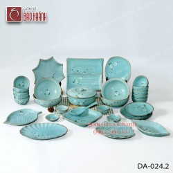 Bộ đồ ăn men lam ngọc vẽ hoa anh đào 31 món