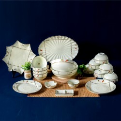 Bộ đồ ăn men kem vẽ củ quả 19 món