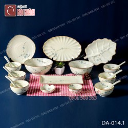 Bộ đồ ăn men kem 20 món vẽ hoa đào xanh 