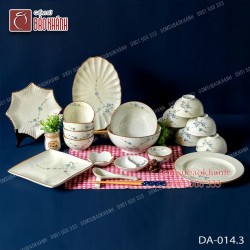 Bộ đồ ăn men kem 21 món vẽ hoa đào xanh 