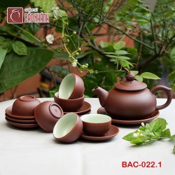 Bộ ấm chén tử sa Bát Tràng Bộ chuông nâu chỉ đỏ