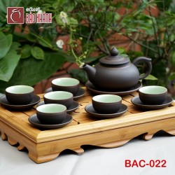 Bộ ấm chén tử sa Bát Tràng Bộ chuông đen chỉ bạc