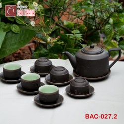 Bộ ấm chén tử sa Tích Phúc Lộc Thọ đen chỉ bạc