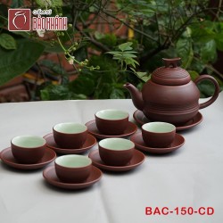 Bộ ấm chén tử sa Bát Tràng Bộ thắt eo nâu chỉ đỏ